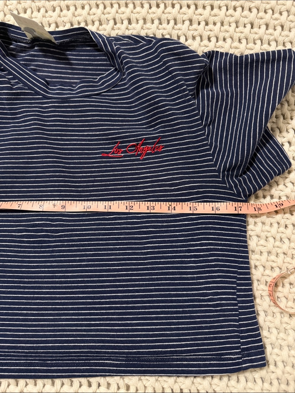 Dirtee Laundry Navy Striped "Los Angeles" Embroidered Crop Top - size XS - Picture 7 of 8